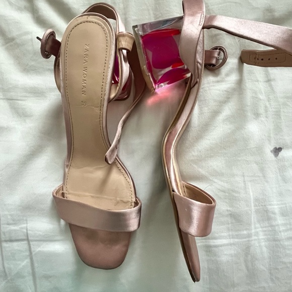 Zara Pink Lucite Block Heel Sandals - Picture 1 of 3